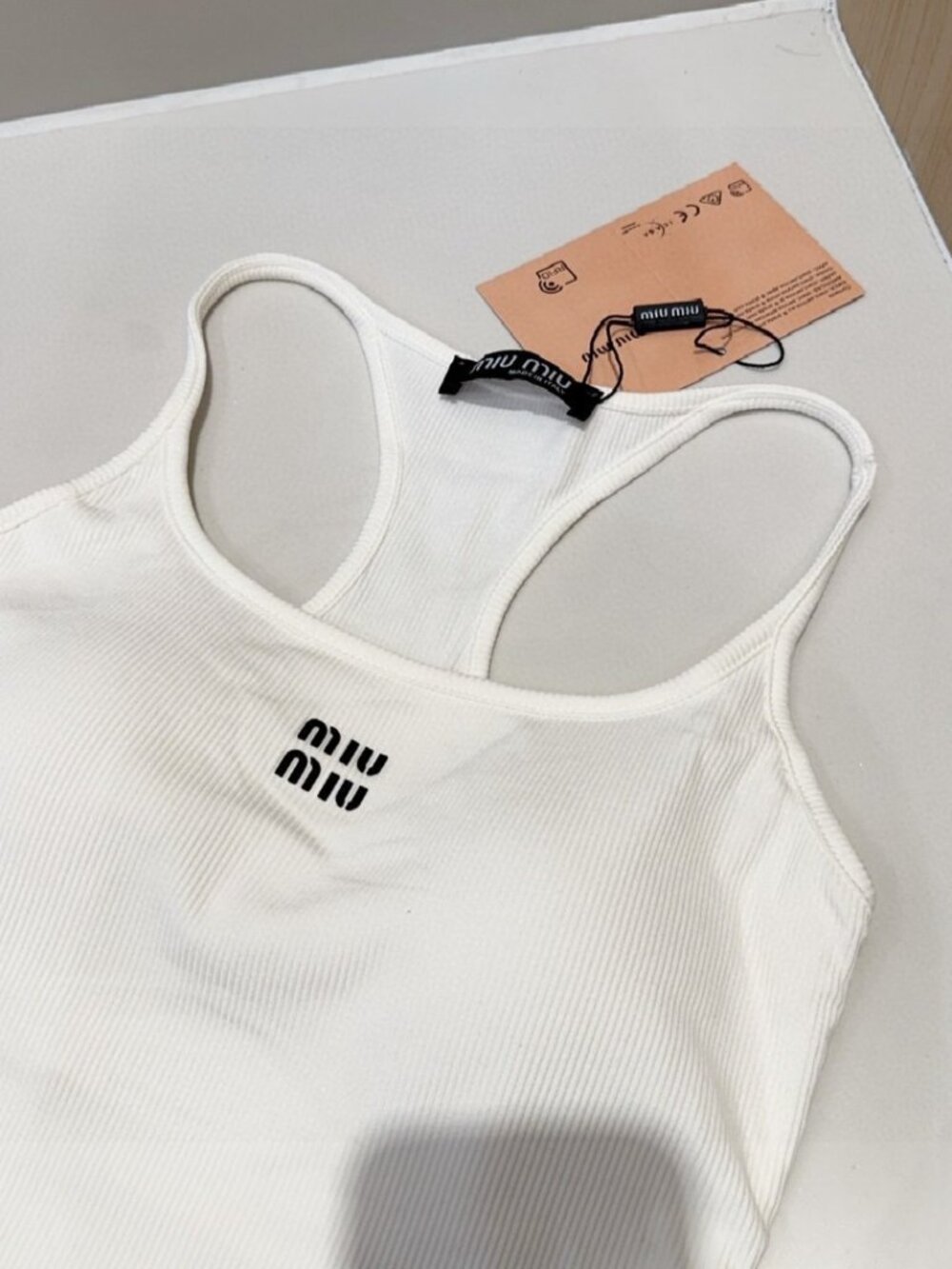 Miu Miu White Ribbed Racerback Tank Top - Picture 5 of 7